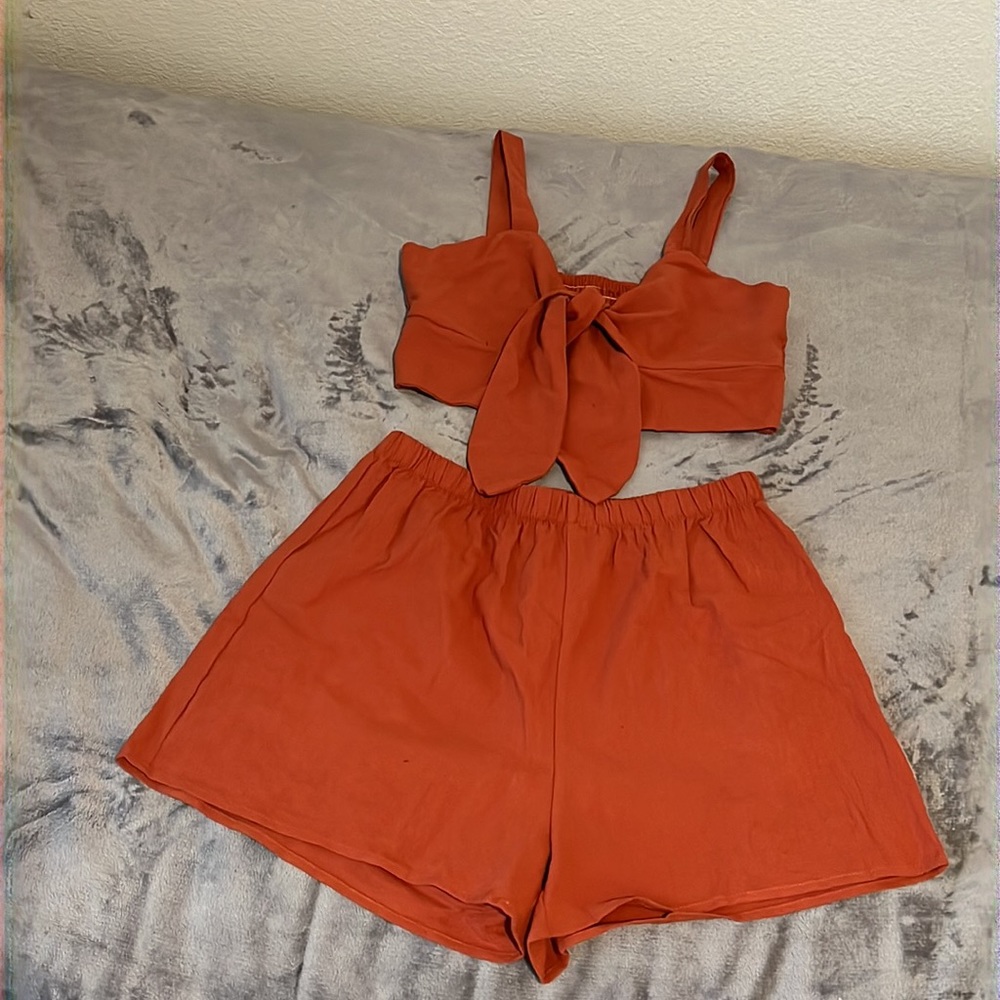 Shein knot busy peekaboo crop cami top with shorts